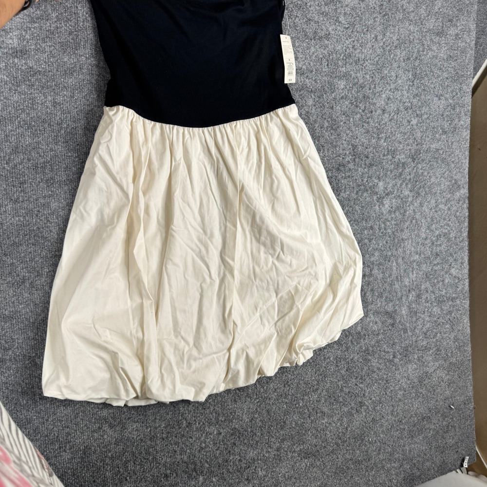 A New Day Dress Womens Size M Black Cream Strapless Ribbed Poplin Bubble Hem